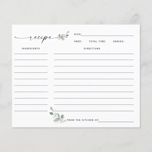 Rustic Floral Greenery Bridal Shower Recipe Card | Zazzle