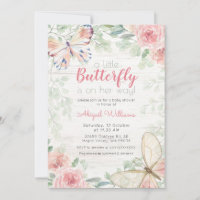 Rustic Floral/Greenery Butterfly Girl Baby Shower Invitation