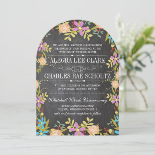 Rustic Floral Greenery Chalkboard Wedding Invitation