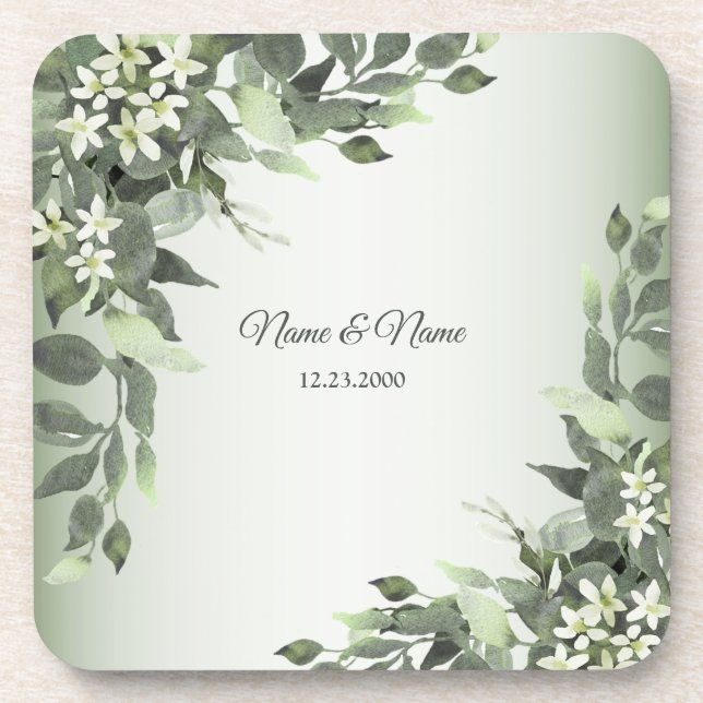 Rustic Floral Greenery Eucalyptus Leaves Beverage Coaster (Front)