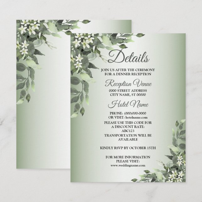 Rustic Floral Greenery Eucalyptus Leaves Details Enclosure Card (Front/Back)