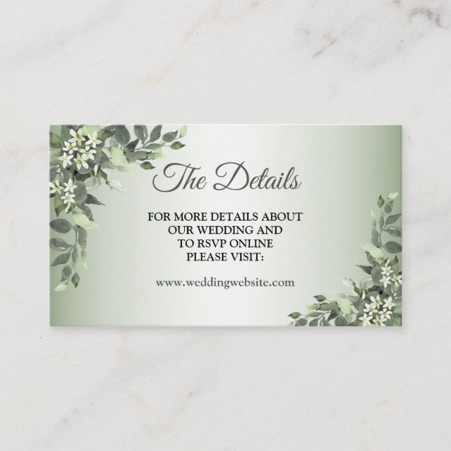 Rustic Floral Greenery Eucalyptus Leaves Details Enclosure Card (Front)