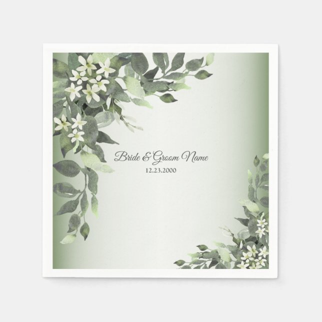 Rustic Floral Greenery Eucalyptus Leaves Party Napkins (Front)
