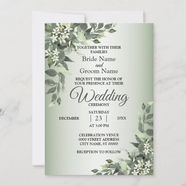 Rustic Floral Greenery Eucalyptus Leaves Wedding Invitation (Front)