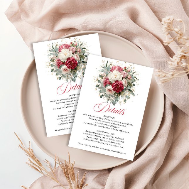 Rustic Floral Greenery Gold Wedding Details Card (Rustic Floral Greenery Gold Wedding Details Card)