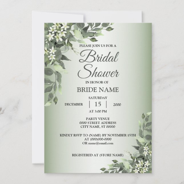 Rustic Floral Greenery Leaves Bridal Shower Invitation (Front)