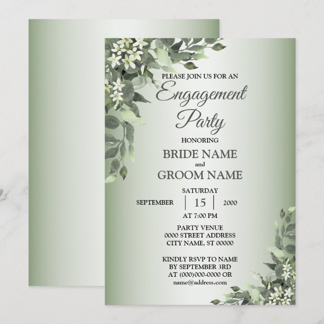 Rustic Floral Greenery Leaves Engagement Party Invitation (Front/Back)