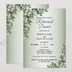 Rustic Floral Greenery Leaves Rehearsal Dinner Invitation