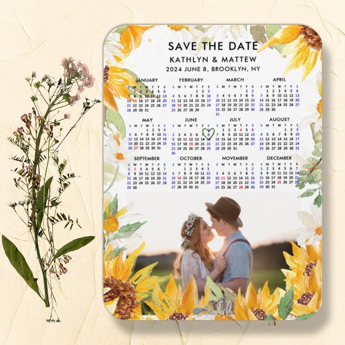 Rustic Floral Greenery Simple Photo Save the Date Magnet