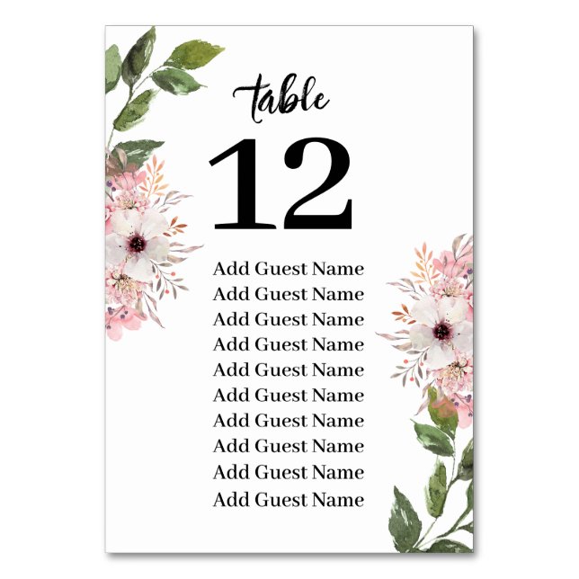Rustic Floral Greenery Table Number Seating Chart (Front)