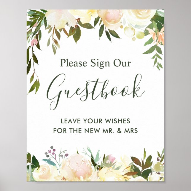 Rustic Floral Greenery Wedding Guestbook Sign (Front)