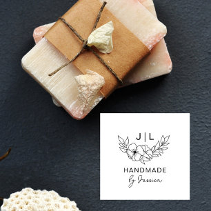 Rustic Floral Handmade Custom Name Initials Rubber Stamp