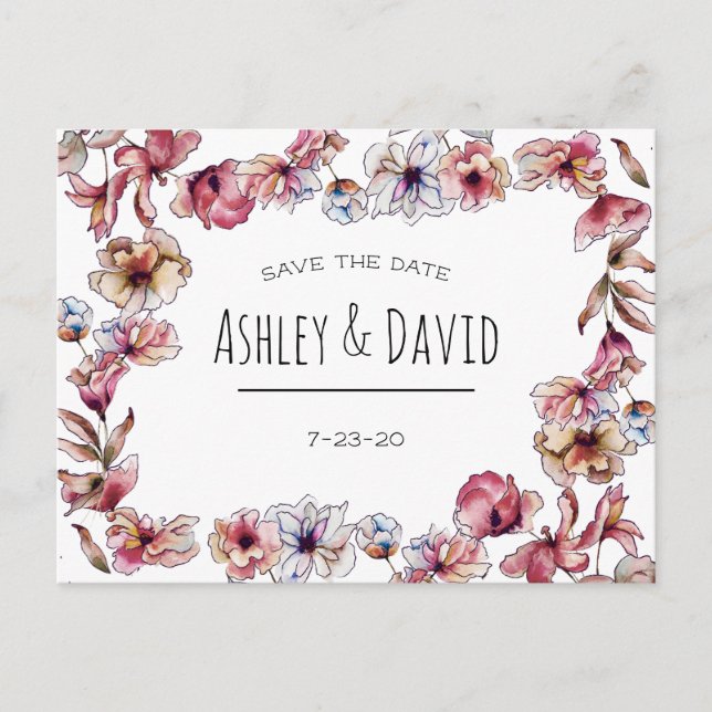 Rustic Floral Handwritten Save The Date Postcard (Front)
