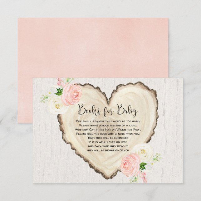 Rustic floral heart book request girl baby shower enclosure card (Front/Back)