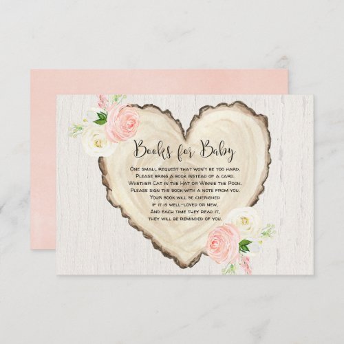 Rustic floral heart book request girl baby shower enclosure card