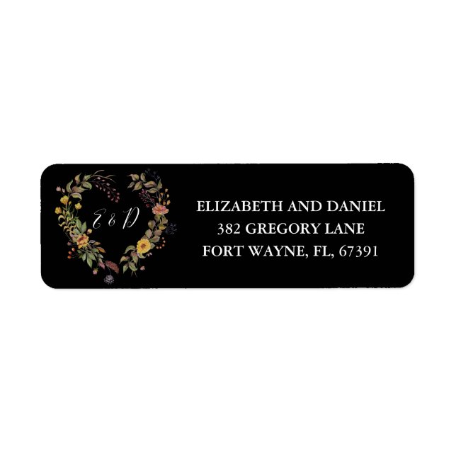 Rustic Floral Heart Wedding Return Address Label (Front)