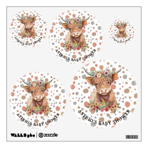 Rustic floral highland cow Baby Shower Wall Decal