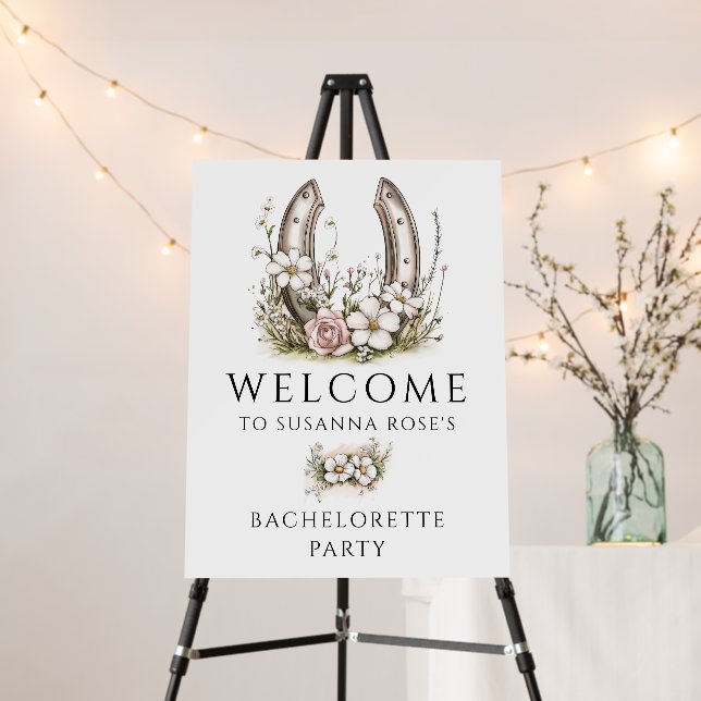 Rustic Floral Horseshoe Bachelorette Party Welcome Foam Board (In Situ (Stand))