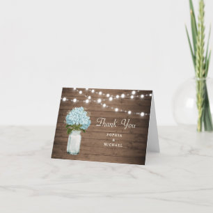 Rustic Floral Hydrangea Mason Jar String Lights Letterpress Thank You Card