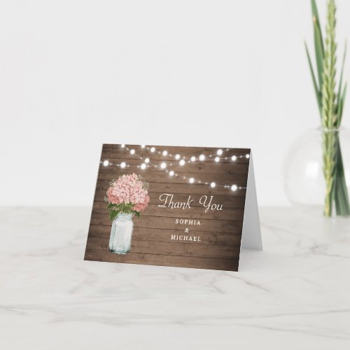 Rustic Floral Hydrangea Mason Jar String Lights Thank You Card