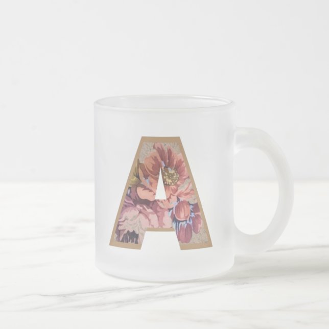 Rustic Floral Initial Letter A Monogram Frosted Glass Coffee Mug (Right)
