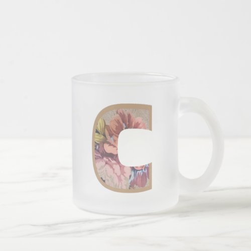 Rustic Floral Initial Letter C Monogram Frosted Glass Coffee Mug