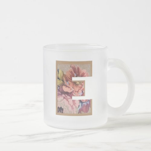 Rustic Floral Initial Letter E Monogram Frosted Glass Coffee Mug
