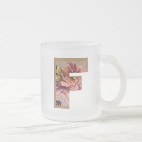 Rustic Floral Initial Letter F Monogram Frosted Glass Coffee Mug