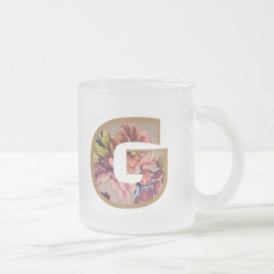 Rustic Floral Initial Letter G Monogram Frosted Glass Coffee Mug