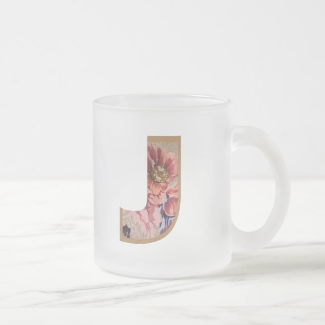 Rustic Floral Initial Letter J Monogram Frosted Glass Coffee Mug (Right)