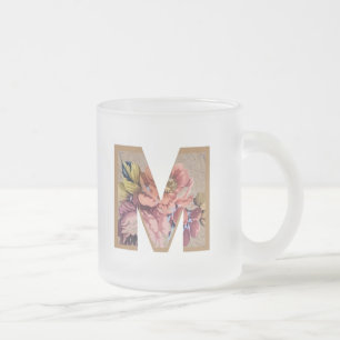 Rustic Floral Initial Letter M Monogram Frosted Glass Coffee Mug