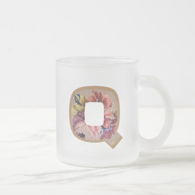 Rustic Floral Initial Letter Q Monogram Frosted Glass Coffee Mug (Right)