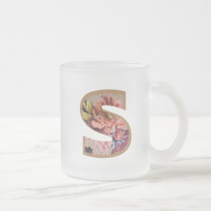 Rustic Floral Initial Letter S Monogram Frosted Glass Coffee Mug