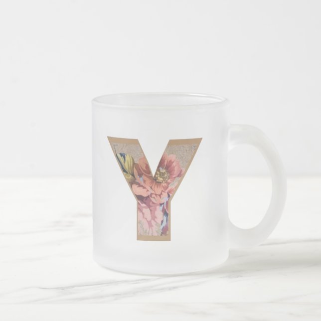 Rustic Floral Initial Letter Y Monogram Frosted Glass Coffee Mug (Right)