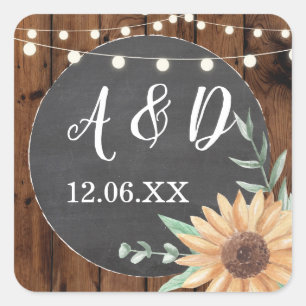 Rustic Floral Initials Sunflower Stickers Label