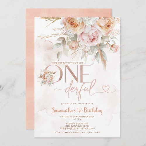 Rustic Floral Isnt She Onederful 1st Birthday Invitation