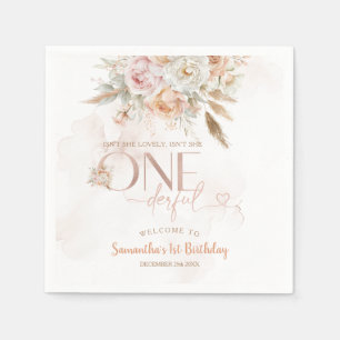 Rustic Floral Isn't She Onederful Birthday Paper Napkins