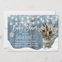 Rustic Floral Jar Dusty Blue Winter Baby Shower Invitation