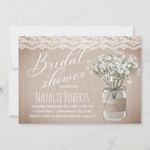 Rustic Floral Jar Vintage Burlap Bridal Shower Invitation