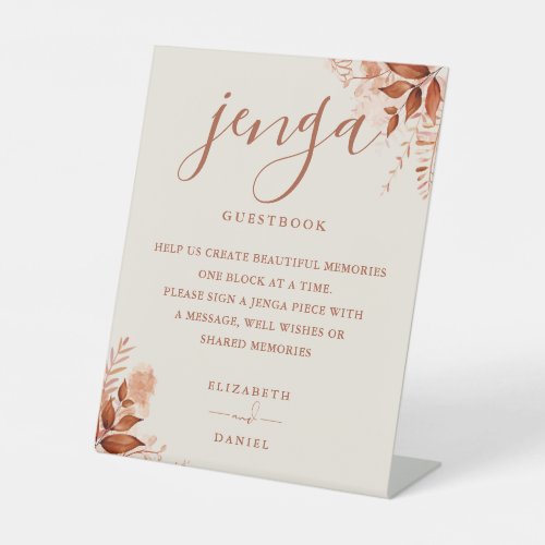 Rustic Floral Jenga Wedding Guestbook Pedestal Sign