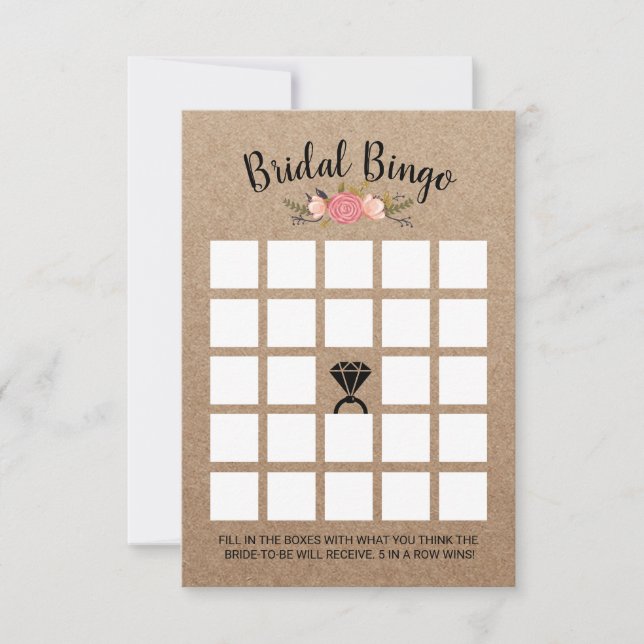 Rustic Floral Kraft Bridal Shower Bingo Game Invitation (Front)