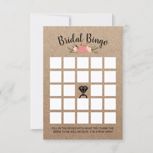 Rustic Floral Kraft Bridal Shower Bingo Game Invitation