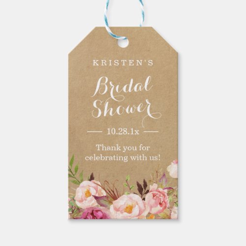 Rustic Floral Kraft  Bridal Shower Thank You Gift Tags