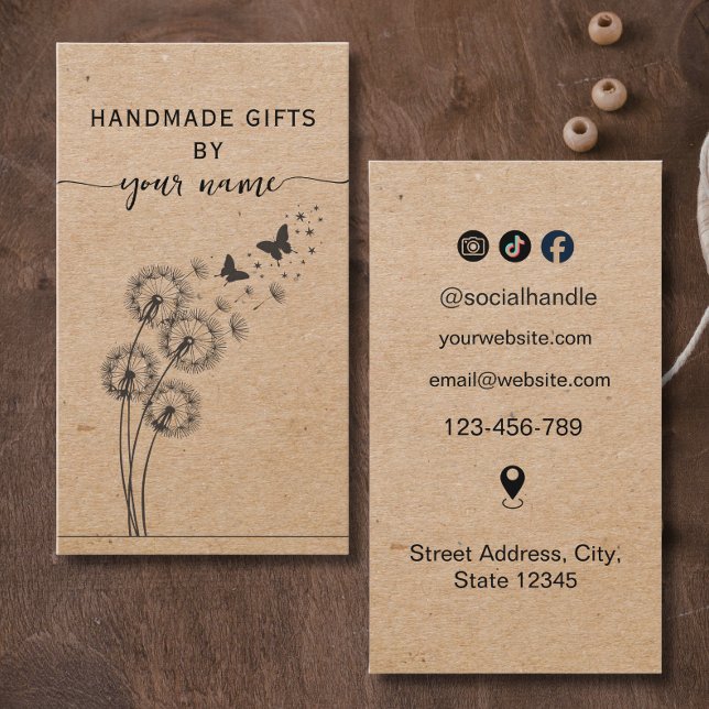 Rustic Floral Kraft Handmade with love Business Card (Creator Uploaded)