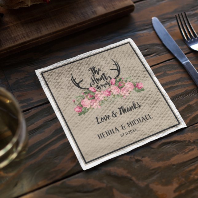Rustic floral Kraft Hunt is Over Wedding Napkins (Creator Uploaded)