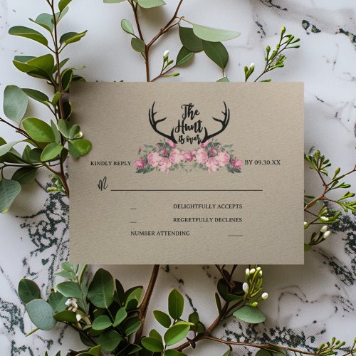 Rustic Floral Kraft Hunt is Over Wedding RSVP