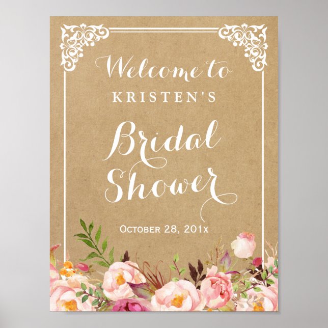 Rustic Floral Kraft Look | Bridal Shower Sign (Front)
