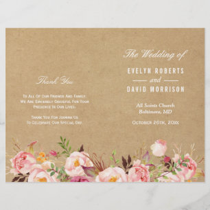 Rustic Floral Kraft Look Folded Wedding Program