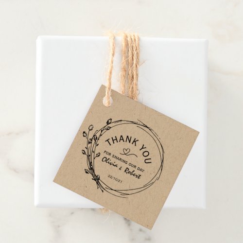 Rustic Floral Kraft Paper Wedding Thank You Favor Tags