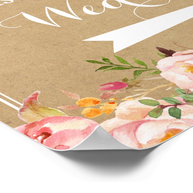 Rustic Floral Kraft | Wedding Direction Sign Poster